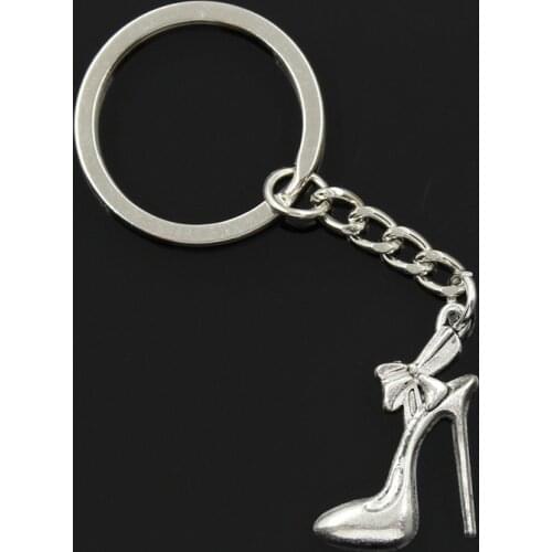 New Fashion Men 30mm Keychain DIY Metal Holder Chain Vintage high-heeled Shoes 31x21mm Silver Color Pendant Gift