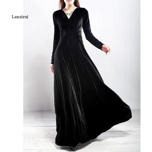 Fall Winter Dress Women Elegant Casual Long Sleeve Ball Gown Dress Vintage Velvet Party Dresses Plus Size Dress Black