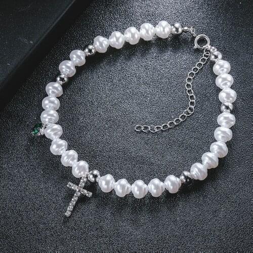 Fashion Special Shaped Imitation Pearl Necklace Full of Zircon Cross Pendant Collarbone Charm Necklace Jewelry Engagement Gift