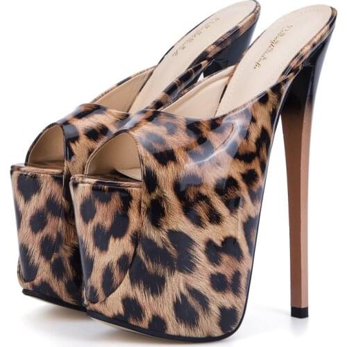 Sexy Leopard Women Slippers Ultra High Heels Fashion PVC Transparent Slipper Women Designers Platform Mules Shoe Lady Large Size