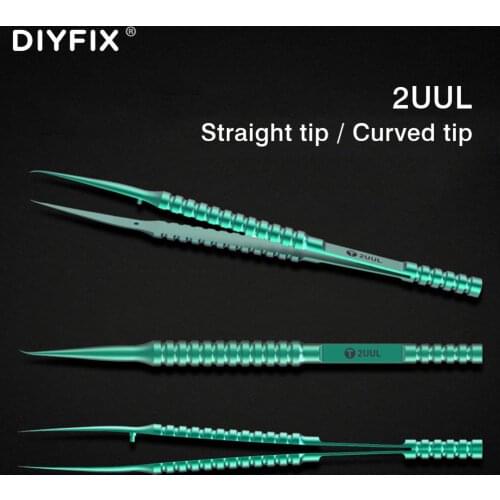 DIYFIX 2UUL Titanium Alloy Flying Wire Tweezers Eyelash Clip For Mobile Phone Repair Straight Curved Tweezers Hand Tool Set