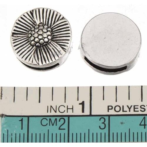 Slider Beads Wide Leather Cords Bracelets Sun Flower Vintage Silver Flatback Hole 10x2mm Alloy Jewelry Components 15x5mm 20pcs