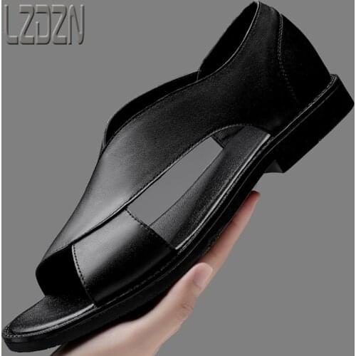 Sandals Mens Summer Mens Shoes Leather Shoes And Slippers Leisure European Herringbone Leather Shoes Soft Bottom Personality