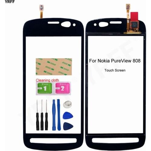 For Nokia PureView 808 Touch Screen Digitizer Sensor 4.0'' Front Glass Lens Panel 3M Tape