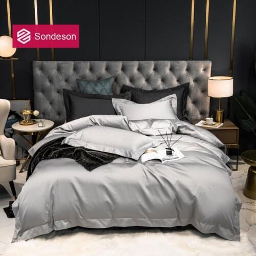 Sondeson Women Premium 100% Cotton Gray Bedding Set Long-staple Cotton 5 Star Hotel Quilt Cover Flat Sheet Pillowcase Bed Set