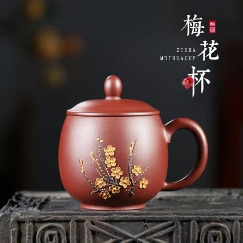 TaoYuan 】 yixing purple sand pure manual purple lid cup home famous red one dragon round drum plum cup