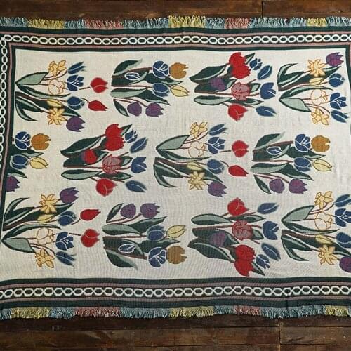 Tulip Design Blanket Vintage Throw Multifunction Sofa Covers Slipcover High Quality Europe Style Stitching Travel Plane Blanket