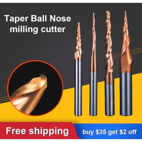 UCHEER 1pc/set 3.175mm 4mm 6mm HRC55 Taper Ball Nose milling cutter cnc tool carbide End Mill cone cnc woodworking router bits