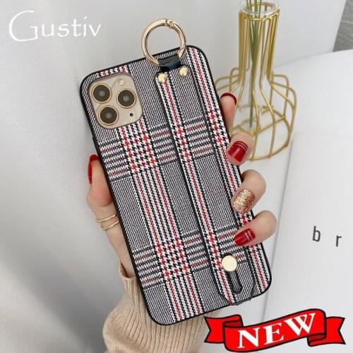 Vintage England Grid PU Leather Phone Case for Samsung S20 FE S8 S9 S10 Lite Note 8 9 10 20 Ultra Plus Wrist Strap Cover