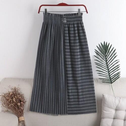 Hight quality long skirt 2020 Autumn Winter Women Skirt vintage Retro prints High Waist Asymmetry stripe Split A-line Long Skirt
