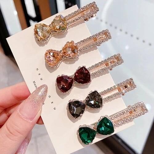 High Quality Womens Hairpin Zircon Girls Hair Ornament Lovely Sweet Bow Crystal Duckbill Clip Korean Female Fashion Hairpin