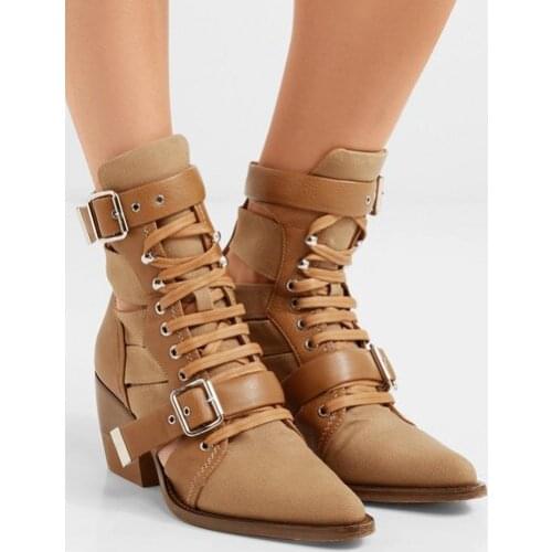 Sestito New Arrivals Woman Fashion Patchwork Cut-outs Ankle Boots Girls Cool Buckle Strap Martin Boots Ladies Chunky Heels Shoes