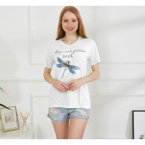Women Tshrts Round Neck Dragonfly Print 2021 Summer Casual Loose Short Sleeve Top graphic t shirts