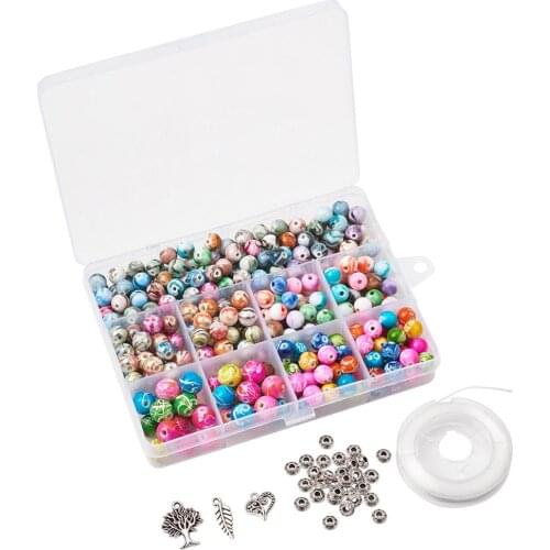 1Set Mixed Color Tibetan Style Alloy Findings with Acrylic Beads Resin Beads and Elastic Fibre Wire for DIY Jewelry Making