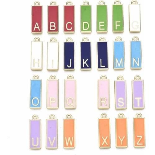 100pcs Alloy Enamel Rectangle Alphabet Pendants With Initial Letter A~Z Pendant For necklace jewelry making DIY Decor Mix Color