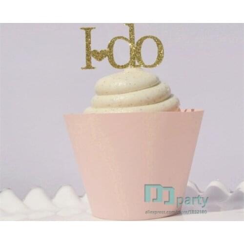 20pcs Handmade Gold Glisten Letter I do Cupcake Toppers,wedding cake topper wedding Engagement,/ Dessert ,Food , fruit Topper