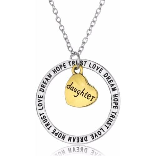 24PC/Lot Family Love Daughter Heart Pendant Necklace Circle Hope Dream Trust Charm Chain Jewelry Women Gifts Festival Xmas Party