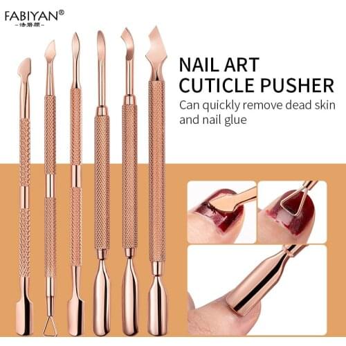 3Pcs Stainless Steel Cuticle Pusher Dead Skin UV Gel Polish Remover Nail Art Care Cleaner Manicure Pedicure Tool Set Rose Gold