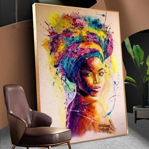 Watercolour African Woman Portrait Oil Painting On Canvas Modern Wall Art Poster And Prints Graphic Pictures Room Decoration