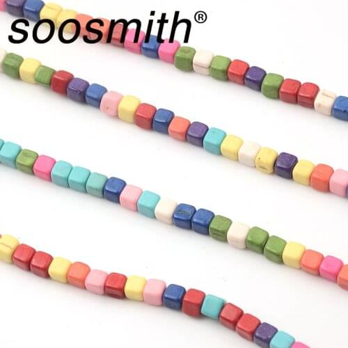 4mm Colorful Square Turquoise Beads Natural Stone Spacer Beads for Jewelry Making DIY Bracelet Decoration Gift Wholesale