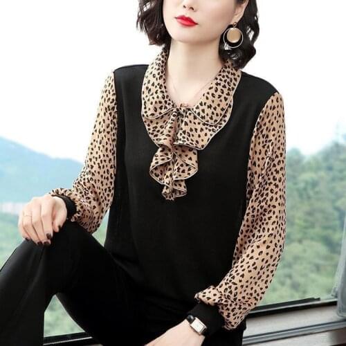 Spring Autumn Style Women Casual Blouses Shirts Lady Loose Style Leopard Printed Bow Tie Collar Blusas Tops ZZ0334