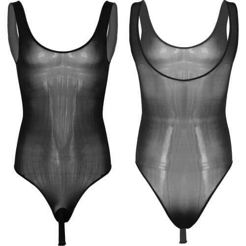 Mens Sissy Teddies Sleeveless Bodycon Bodysuit See-Through Open Bulge Pouch JJ Underwear Gay Male Lingerie Bodystocking Catsuit