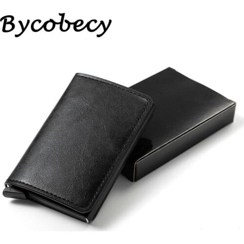 Bycobecy Black Metal Anti Rfid Wallet Credit Card Holder Men Women Business Cardholder Cash Card Pocket ID Case Holder With Box