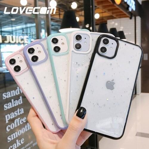 LOVECOM Candy Color Glitter Star Phone Case For iPhone 12 Mini 11 Pro Max XR XS Max 7 8 Plus X Soft Epoxy Clear Phone Back Cover