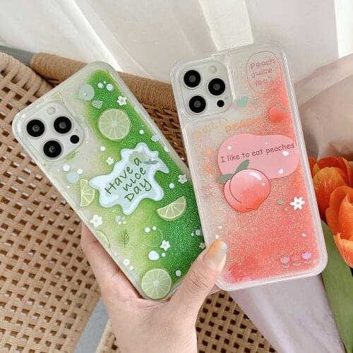 Liquid Quicksand Peach Lemon Phone Case For iPhone 12 Pro Max XSMAX 11 Pro Max XR XS 7 8 Plus SE Transparent Soft Silicone Cover