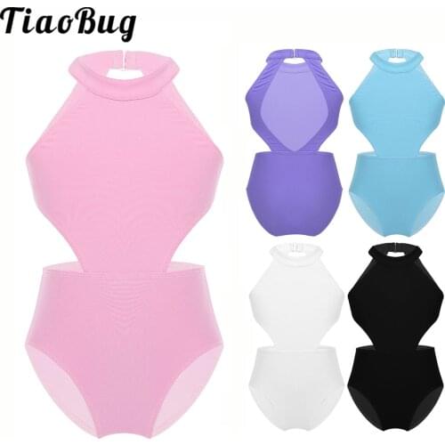 Kids Girls Sleeveless Halter Cutout Waist Backless Gymnastics Leotard Ballet Dance Costume