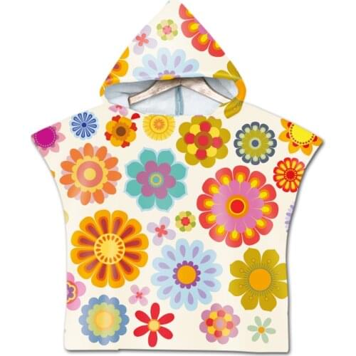 Flowers and Letters Printed Baby Children Hooded Bath Towel Peace and Love Pattern Beach Towel Baby Boys Girls Bath Soft Towel