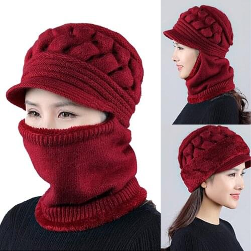 Women Winter Hat Knitted Hats Scarf Set Beanie Ski Caps Woman 2020 Female Neck Warmer Autumn Winter Beanies Hats Mask