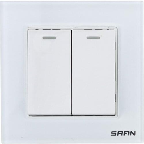Electrician two open double control switch wall household lamp crystal toughened glass switch socket panel