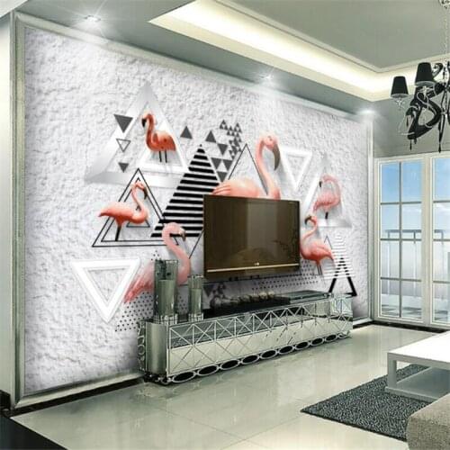 Custom Mural Wallpaper Minimalism 3D Solid Black And White Geometric Flamingo Background Wall Painting