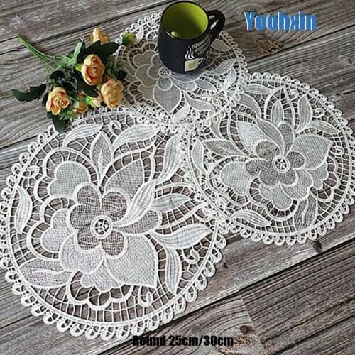 Hot white Lace Round Embroidery table place mat Christmas pad Cloth pot placemat cup mug dining tea coaster glass doily kitchen