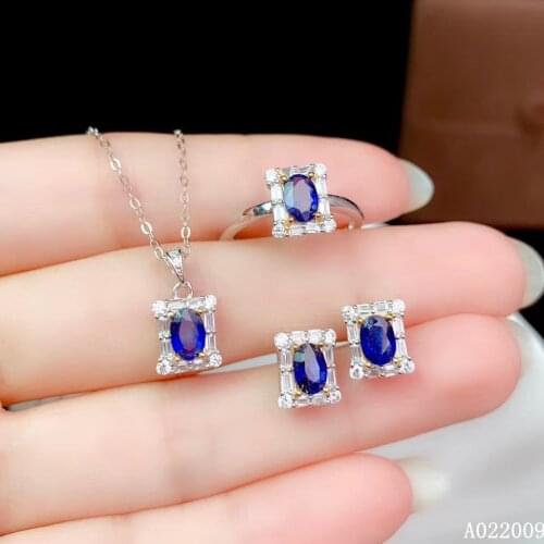 KJJEAXCMY fine jewelry 925 sterling silver inlaid natural sapphire earrings ring pendant popular girl suit support test
