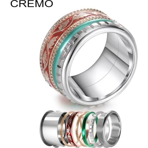 Koaem Rings for Men Eternity Band Femme Stainless Steel Ring Gear Argent Interchangeable Accessories Spinner Wedding Ring