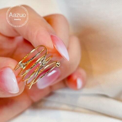 Aazuo Genuine 18K Yellow Gold Chic Rings For Lady Sparkling Diamond Engagement Anniversary Simple Style Eternal Fine Jewelry