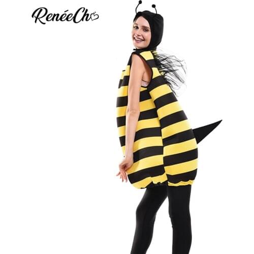 Reneecho Adult Bumble Bee Costume Halloween Costume For Women Black Yellow Animal Bee Cosplay