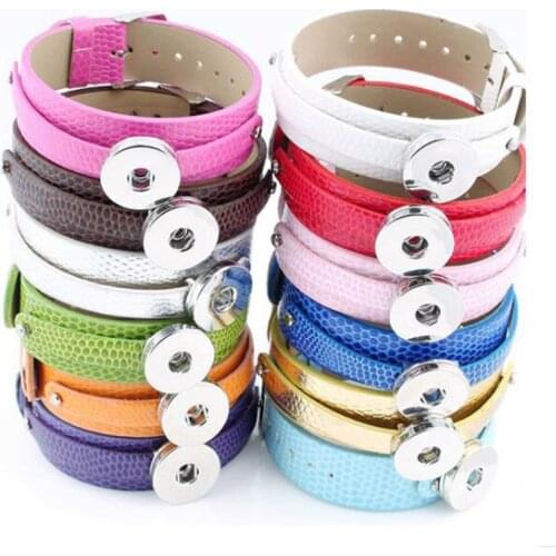 12 Colors Leather Snap Bracelet 18mm Snap Jewelry Handmade Braided Leather Bracelets Fit Snap Buttons Jewelry Button Bracelet