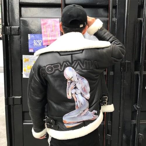 Fashion Mens Real Fur Winter Thicken Loose Leather Jacket mens shearling coat Sheepskin Genuine Leather men clothing