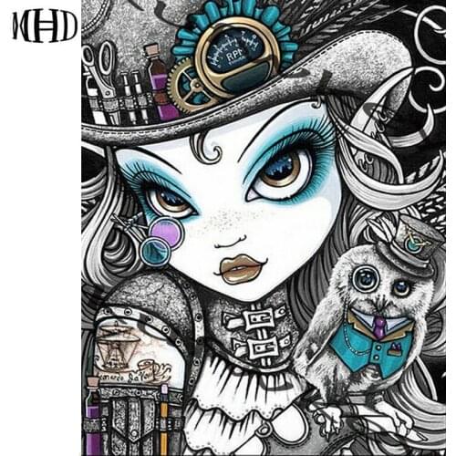 New 3D Rhinestone Full Square / Round 5d diy Diamond Painting Cartoon Girl Diamond Cross Stitch Diamond Embroidery Girl Owl