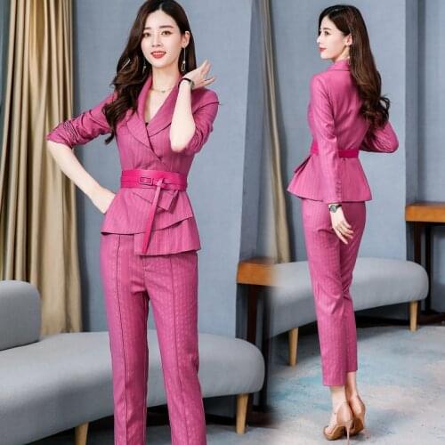 New korean woman office suit Womens stripe Blazer & Suits Pant Suits womens Suits two-piece Sets pant suits for women suit