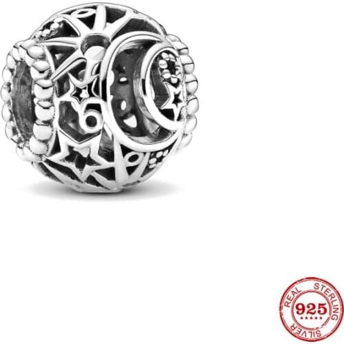 New Original Silver Color Moon Star Bead Fit European Pandora Charms Bracelet Bangles Diy Jewelry P144