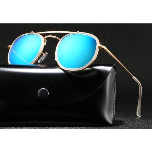 With Case Round Polarized Sunglasses Men Brand Designer Polaroid Sun Glasses Women Metal Frame Black Lens Eyewear Driving