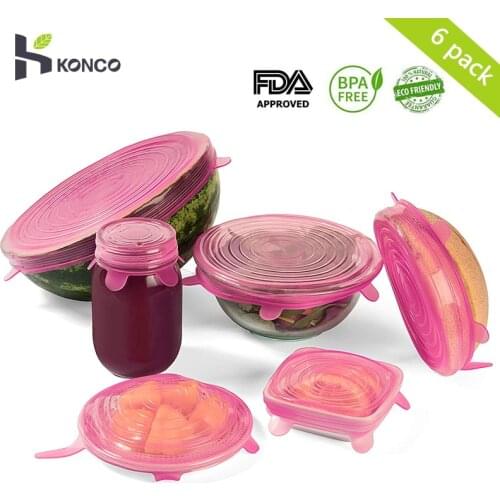 Konco 6 Pcs Food Silicone Cover Reusable Silicone Stretch Lids For Food Cookware Bowl Kitchen Accessories