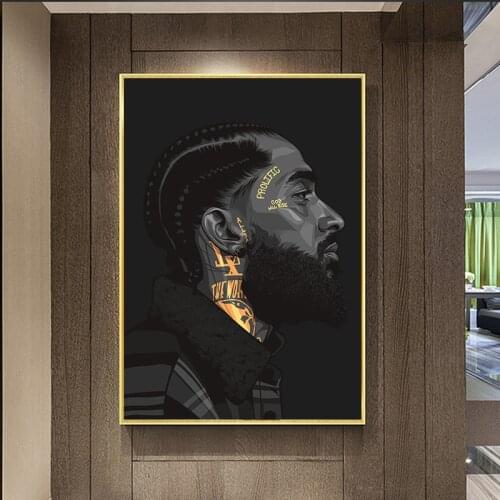Nipsey Hussle Rapper Poster Canvas Wall Art Canvas Print Painting For Living Room Black White Golden Portrait Art Home Decor