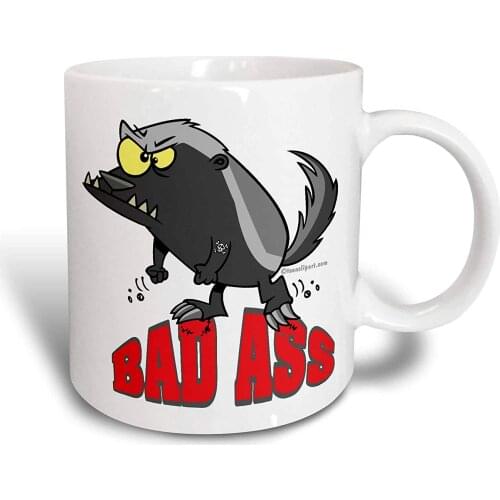 Badass Bad Ass Honey Badger Cartoon Two Tone Red Mug, 11 oz, White