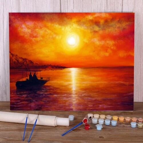 Natural Scenery Fishing Trip DIY Paint By Numbers Package Oil Paints 50*70 Canvas Painting New Design For Adults Wholesale