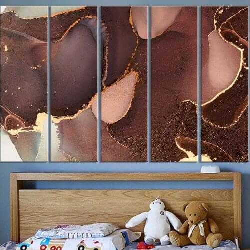 Pink Red Gold Luxury Ink Pattern Canvas Paintings Abstract Marble Wall Art Prints Pictures and Posters for Bedroom Home Decor